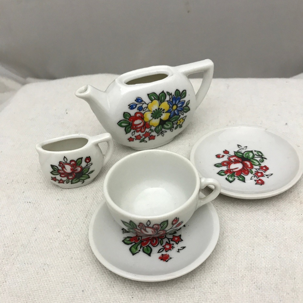 Vintage‎ Miniature Floral Tea Set: 5-Piece Doll Toy, Made in Japan